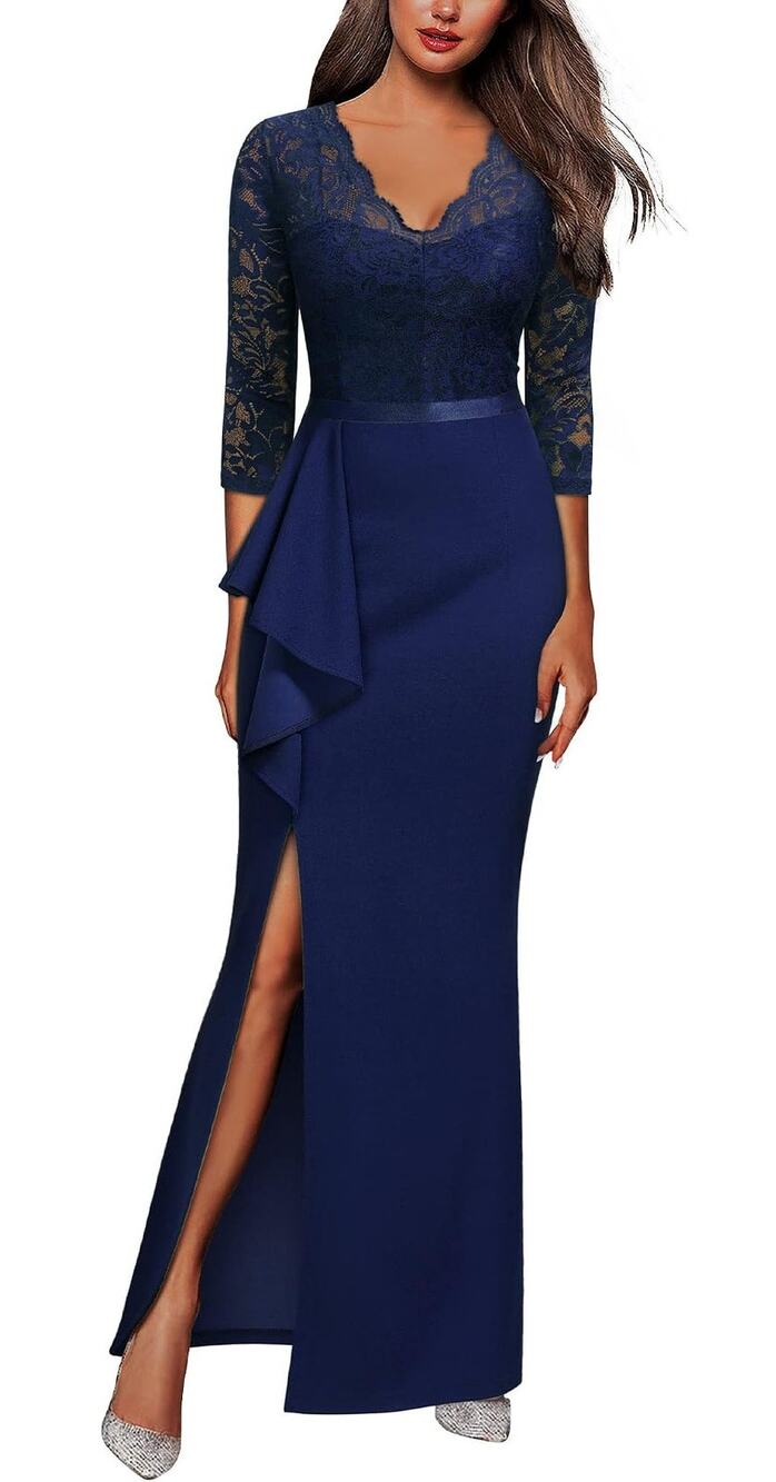 MISSMAY Women's Floral Lace Ruffle Half Sleeve Evening Party Formal Dress